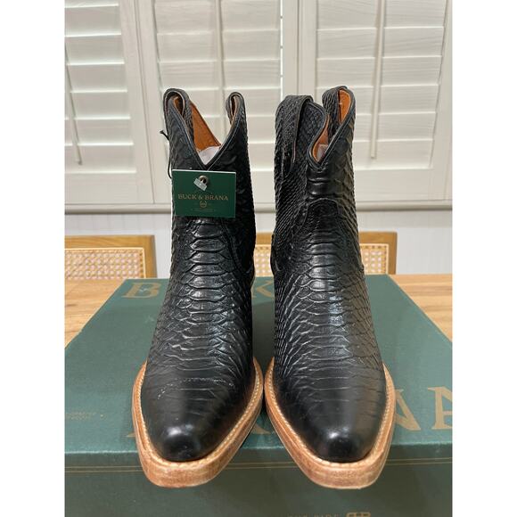 Buck & Brana Austin Anaconda Leather Western Black Booties Boots Size 7.5 NIB - Picture 6 of 13